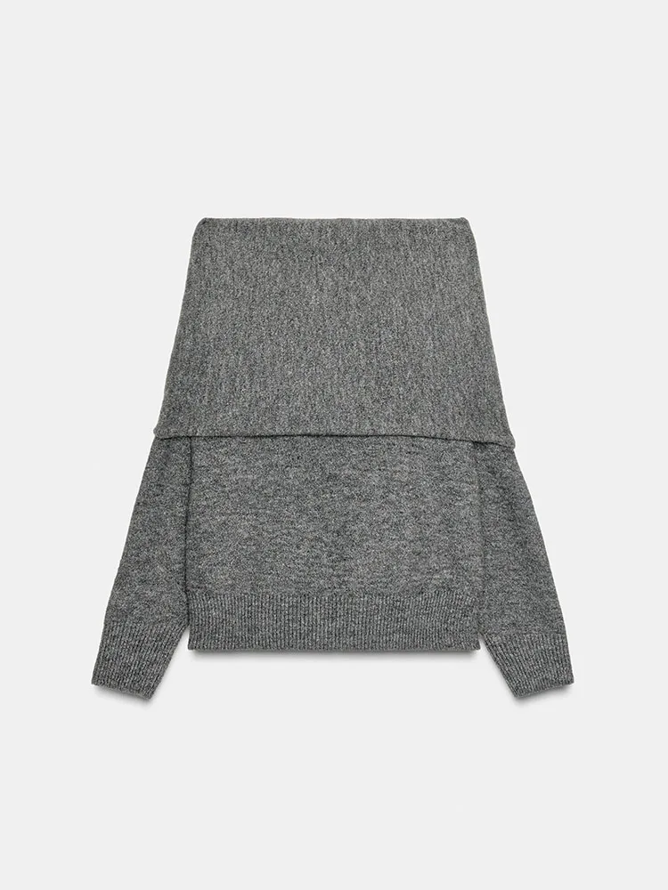 Sweater Autumn New Women's Clothing Simple and Versatile Comfortable Long Sleeved Slimming Off Off Shoulder Knitted Sweater