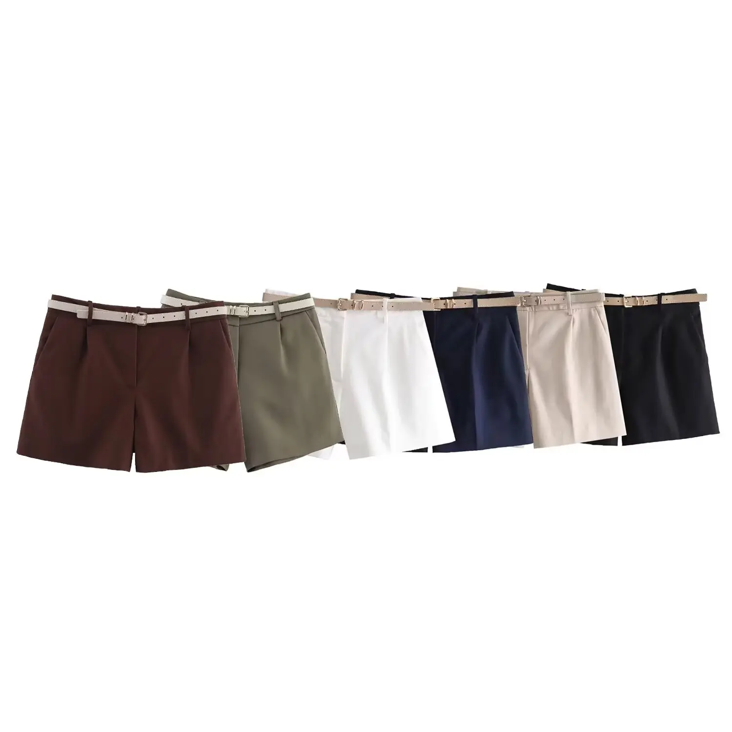 

Women's 2025 New fashion with Belt casual versatile pleated shorts retro high waisted zipper women's shorts