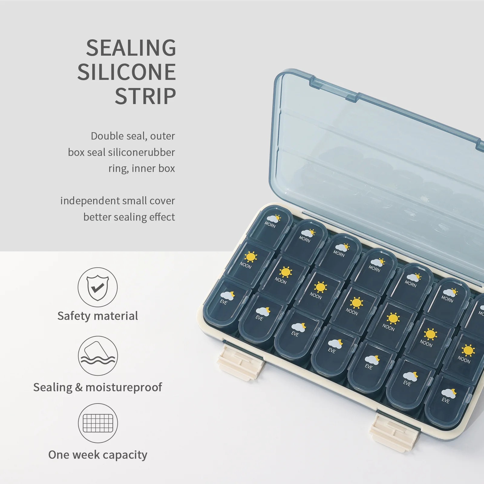 

1PCS Weekly Pill Box Organizer 3/4 Times-a-Day, Pill Cases with 21/28 Compartments for Vitamins, Supplements, Medication,Travel