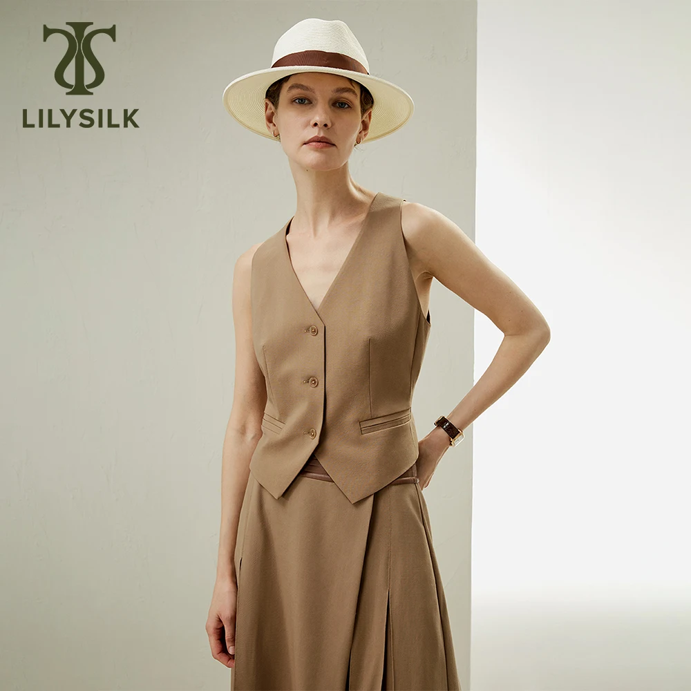 LILYSILK Women's Silk-Wool Vest Ladies Sleeveless Jacket with Jacquard Silk Back and Lining for Elegant Look