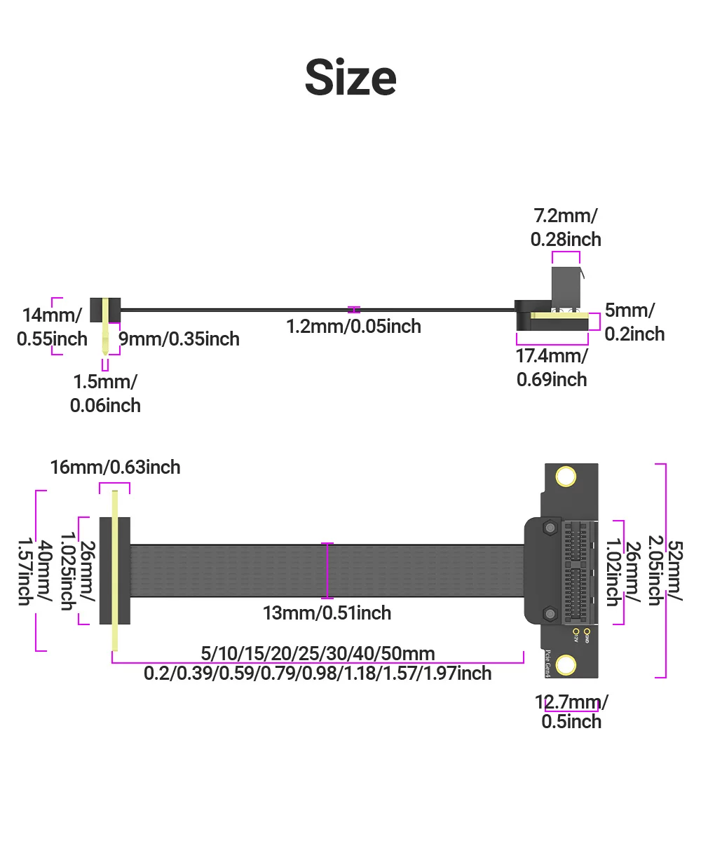 JEYI PCIe 3.0/4.0 X1 Riser-Kabel, 90 ° Rechtwinkliges PCI Express X1-Verlängerungskabel für PCIe-WLAN-Karte, M.2-Adapter, USB-PCIe-Karte – Detail 10