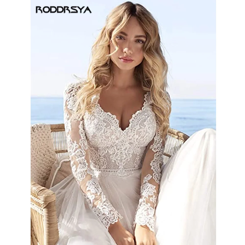 RODDRSYA A Line Long Sleeves Wedding Dresses  Lace Bridal Gowns 2022 Tulle Ivory Vestido De Novia Open Back свадебное платье