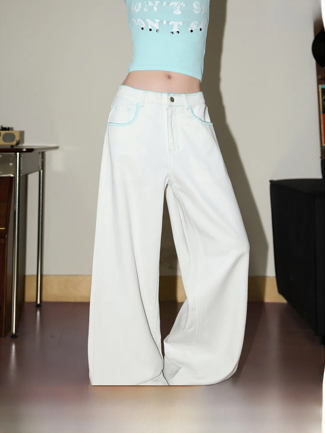 

High Waist Wide Leg Cotton Denim Pants Women's Summer Slim Straight Knife Design Casual Long Trousers Comfortable Fit Jeans