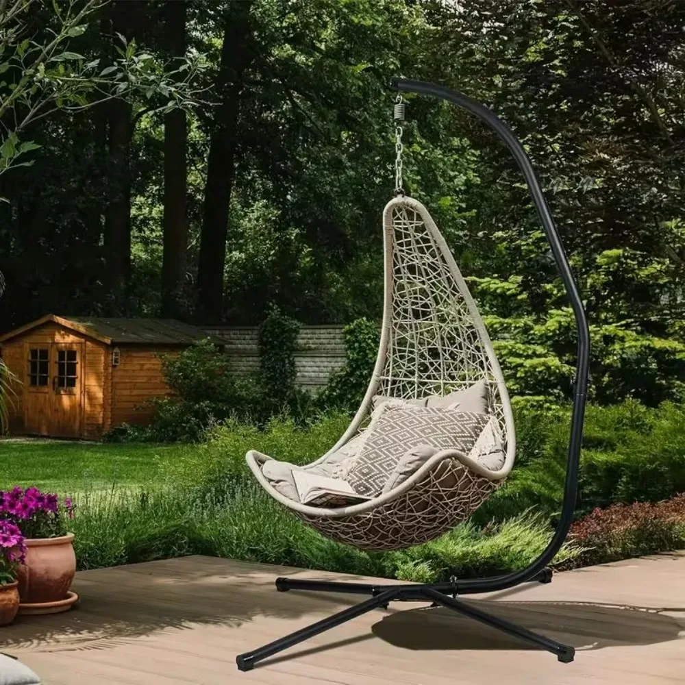 Heavy Duty C-Shaped Solid Steel Hammock Chair Stand 330 Lbs Capacity Spring Hook Buckle for Indoor Outdoor Porch Lounger Support