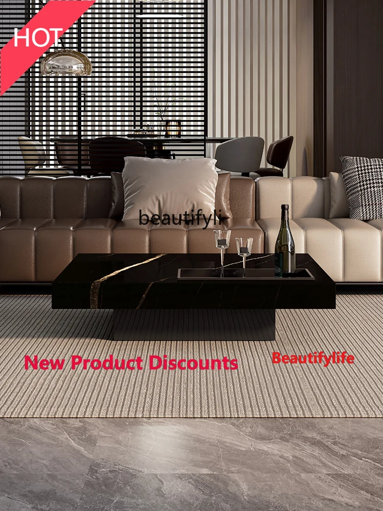 

Black Gold Marble Coffee Table for Home Use, Small Apartment, Light Luxury, High-End Feel, Square Luxury Stone Coffee Table hr
