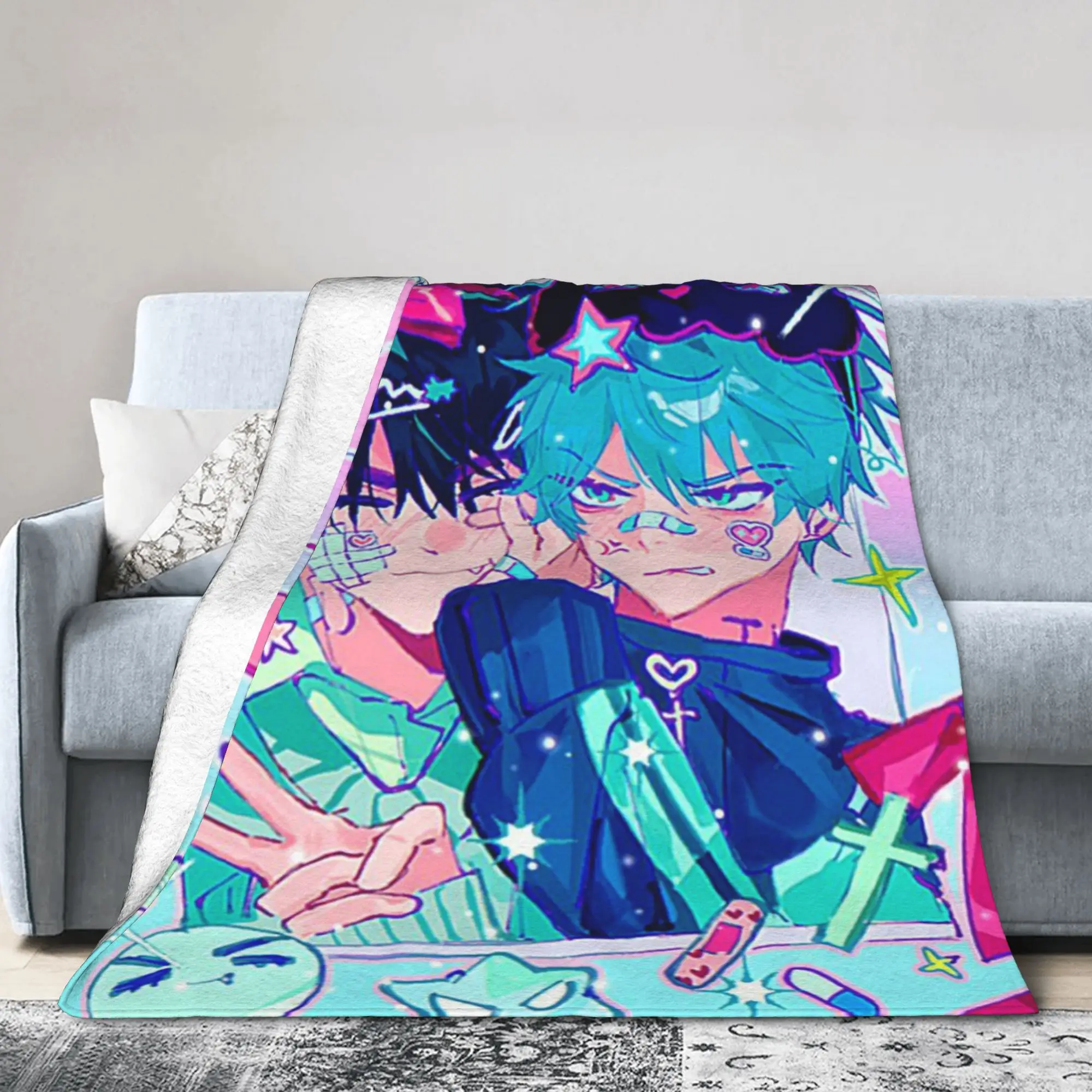 Ivti Alien Stage Anime Flannel Blanket Luka Ivan Till Mizi Vintage Throw Blanket for Home 150*125cm Rug Piece