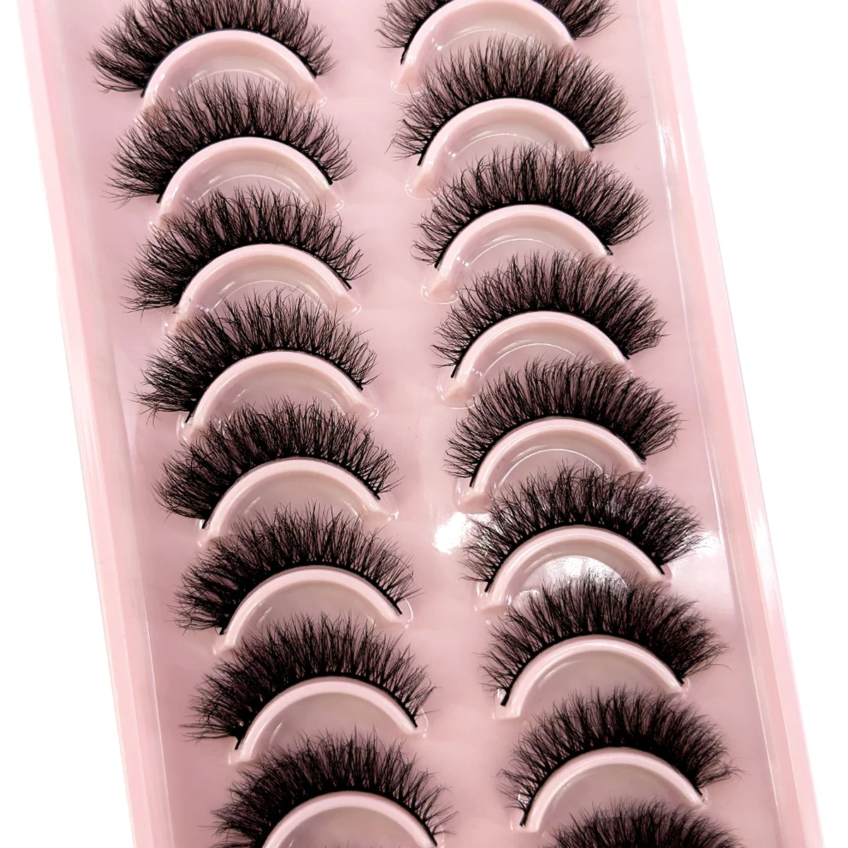 HBZGTLAD 10 Pairs Russian Strip Fluffy Mink Lashes Volume Eyelashes Fake Eyelashes Dramatic Messy Mink Lashes Wispy Long Foxy