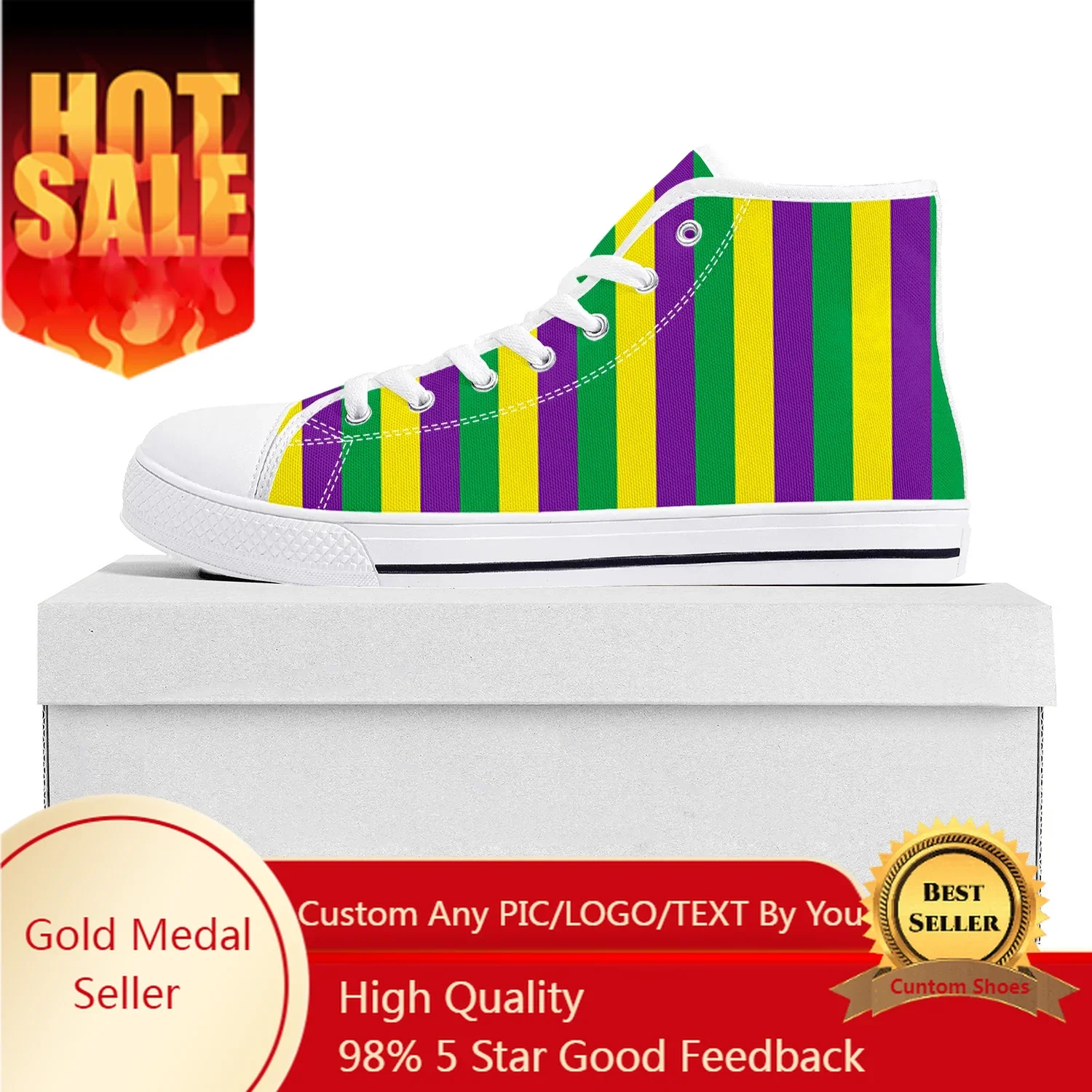 

Mardi Gras Stripe High Top High Quality Sneakers Mens Womens Teenager Canvas Sneaker Casual Couple Shoes Custom Made Shoe