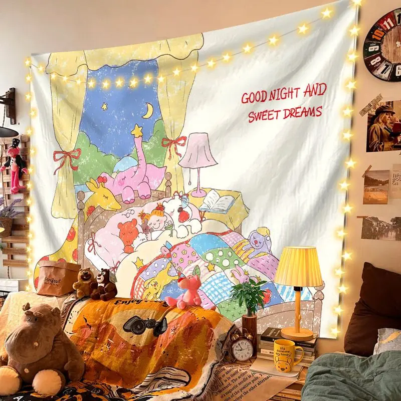 VIKAMA Goodnight Sweet Dream Cartoon Animal Tapestry Wall Hanging Home Decor for Bedroom Living Room Dorm Children's Fun