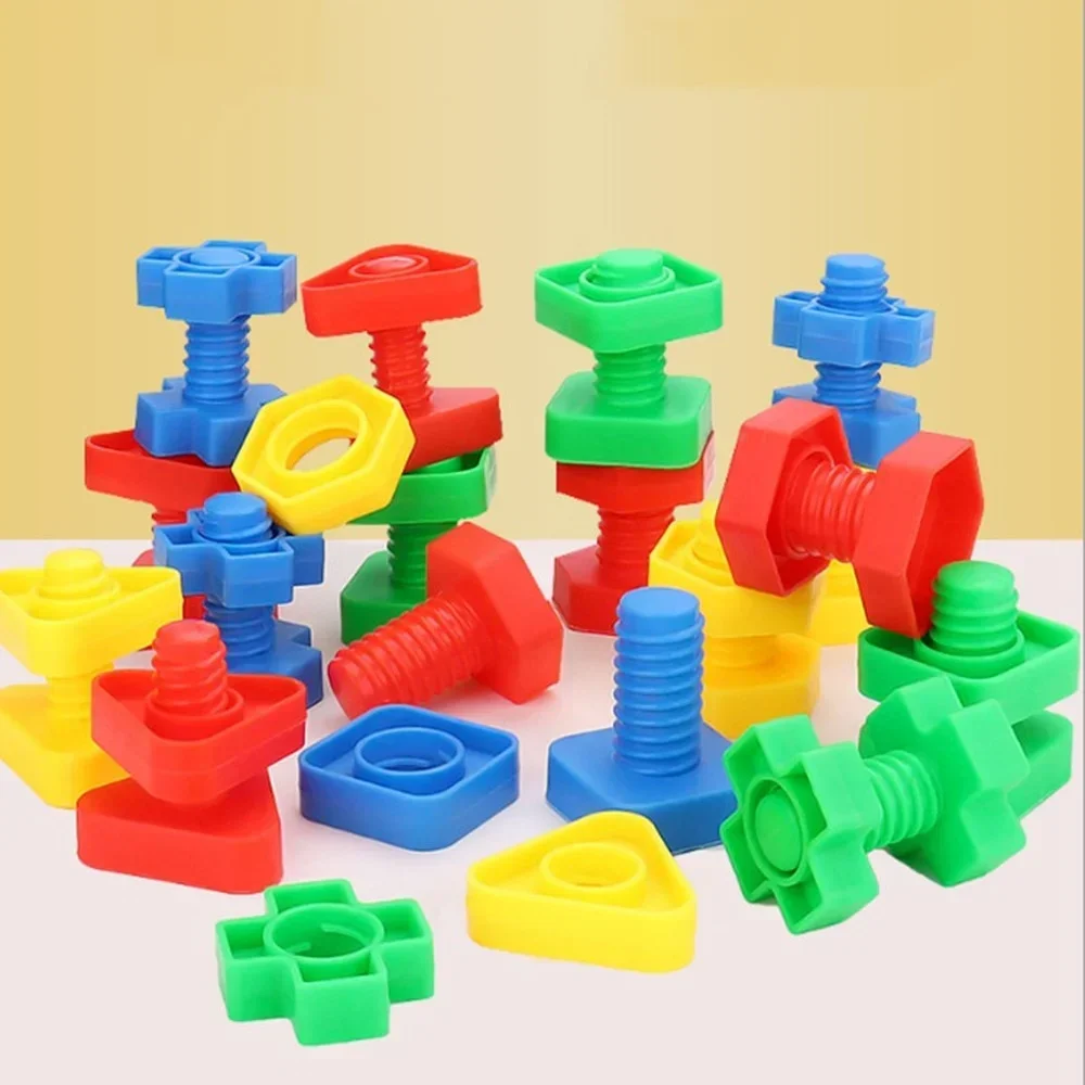 8 Set Montessori Screw Building Blocks Plastic Insert Blocks Nut Shape Toys for Children Learning Educational Toys Scale Models