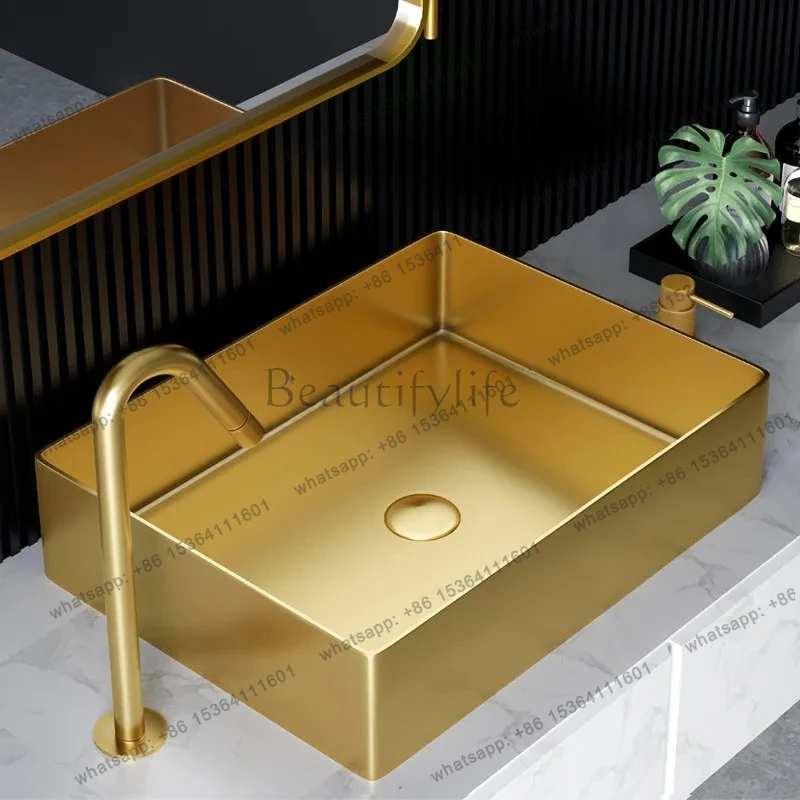 premium exquisite light luxury gold rectangular stainless steel countertop basin black washbasin household