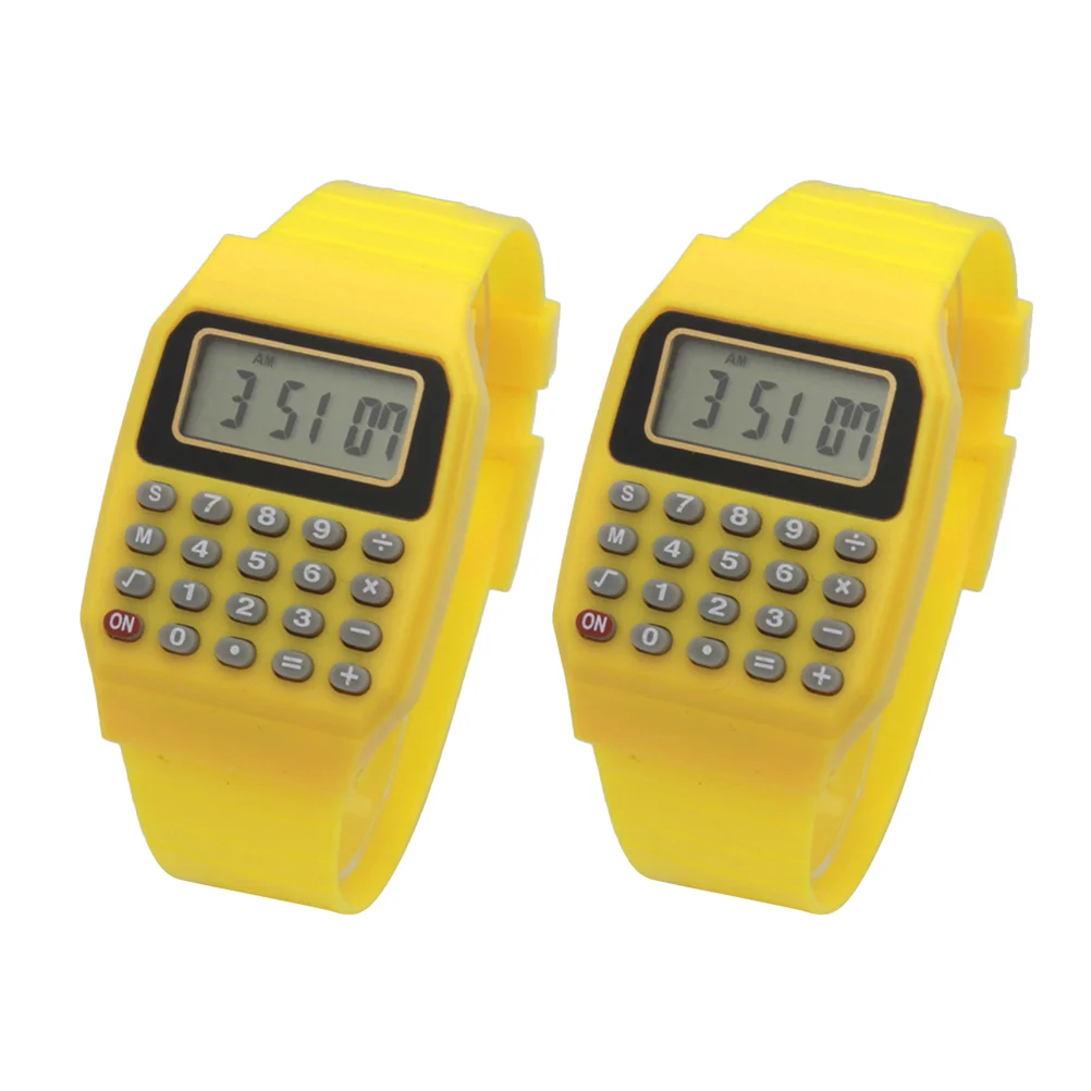 2 Pcs Relojes Mens Digital Watch Calculation for Kids Calculator Yellow Toddler