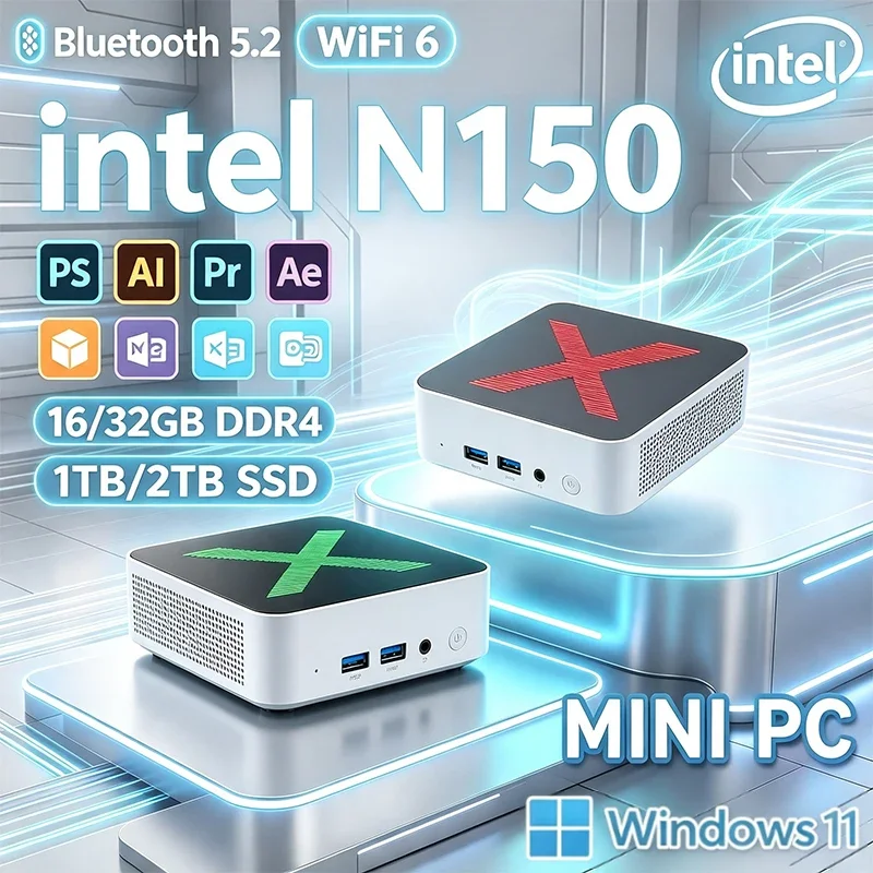 New Portable Mini PC Intel N150 Mini PC High‑Performance 32GB RAM 1TB 2TB SSD WIFI6 BT5.2 4K 60Hz HD Gaming Office Study PC