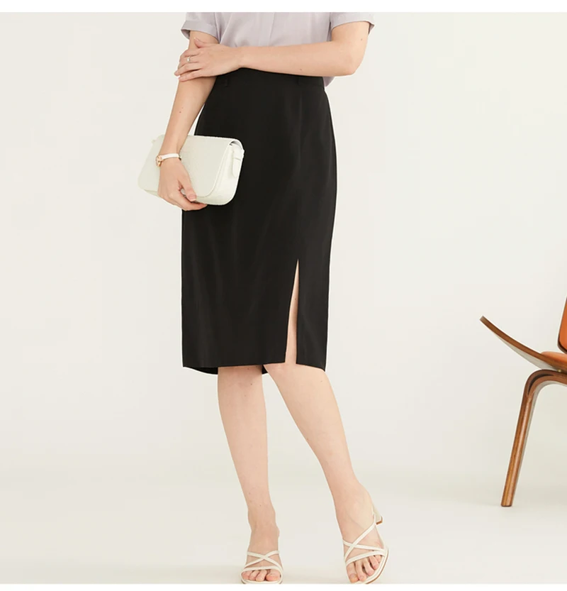 Fengbaoyu 100% Natural Silk Women's Half-Dress Simple and Elegant Mid-Length Dress for Business and Casual Wear Soft Delicate