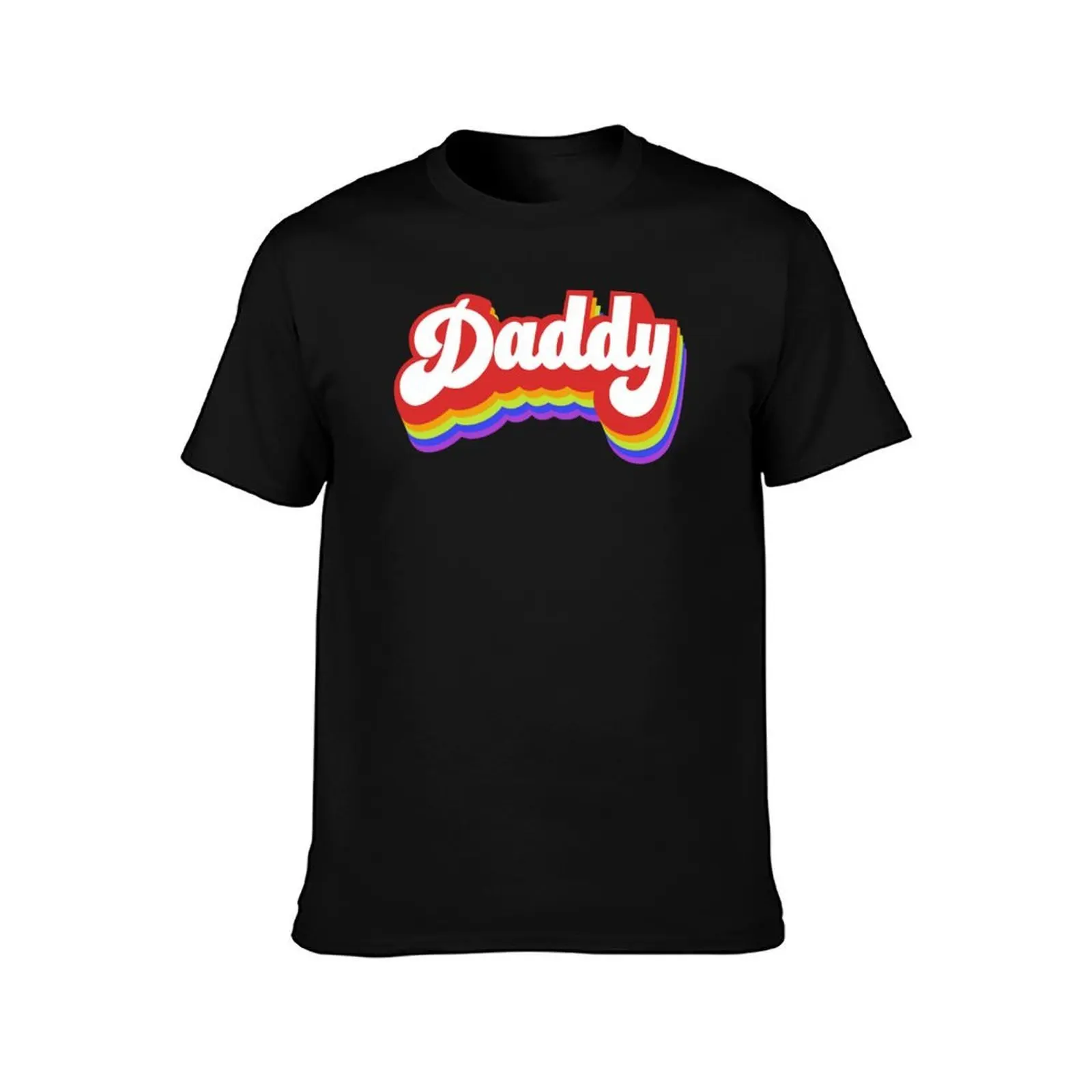 Rainbow Daddy Script T-Shirt, Summer Casual Cotton Tee, Oversized Streetwear Tops, Vintage Graphic Print, Loose Fit Short Sleeve
