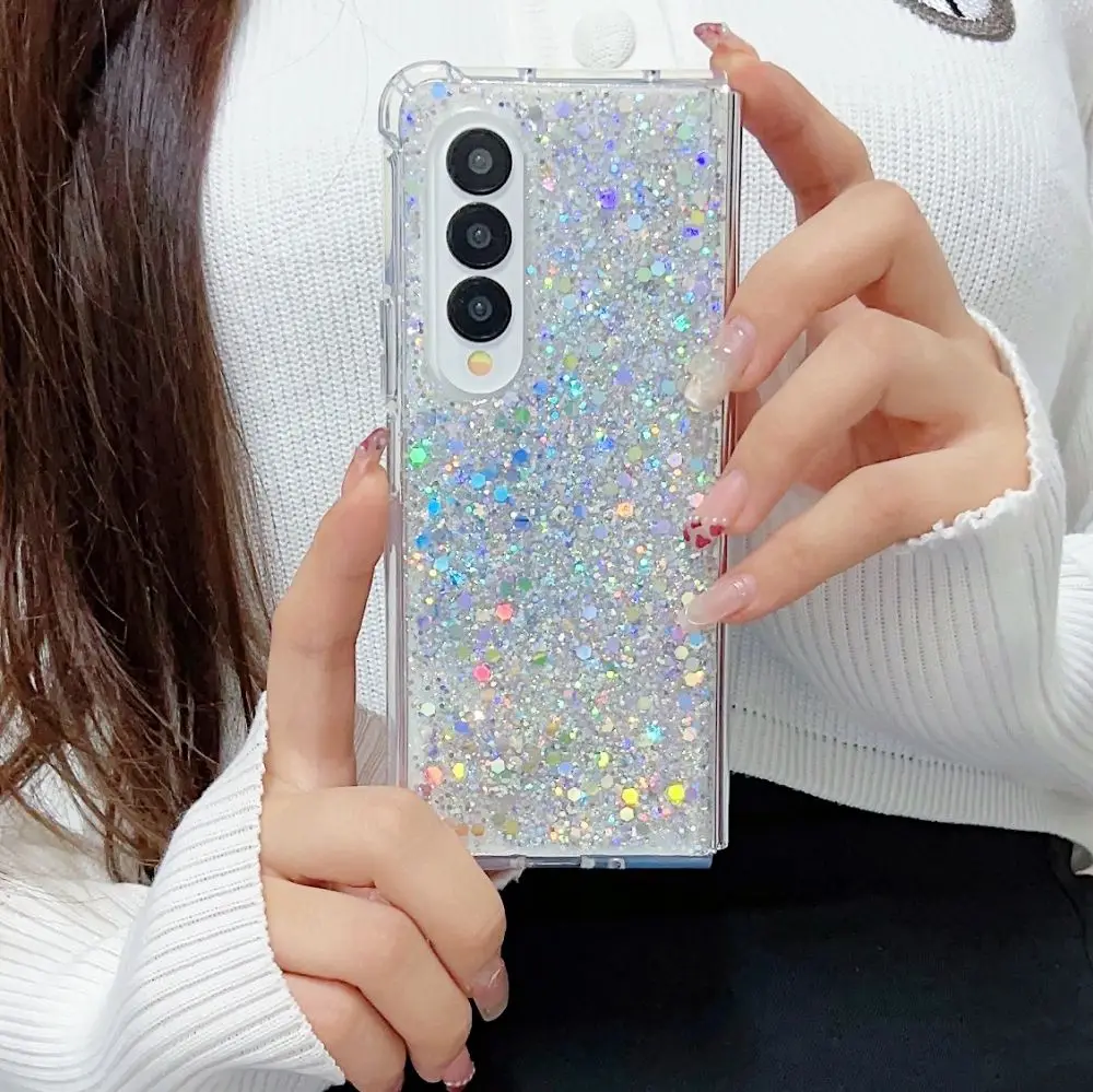 For Samsung Z Fold 4 Case Fantasy Sequin Transparent Folding Phone Case For Samsung Z Fold 3 ZFold4 Shockproof Hard Back cover