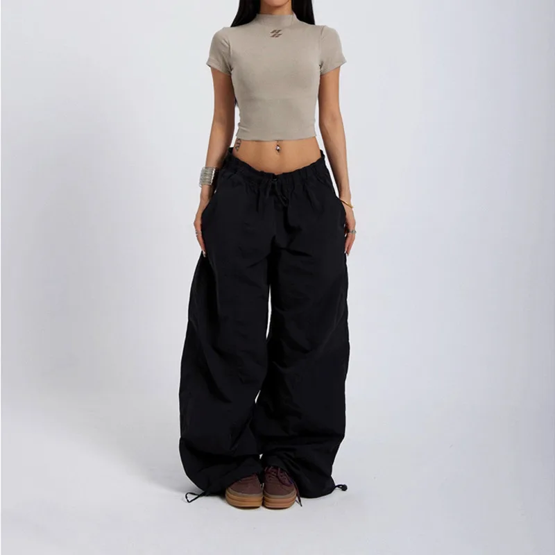 Trendy Y2K Girl Casual Baggy Pants Women Loose Straight Oversize Drawstring Sports Jogging Wide Leg Pants 2000s Hip Hop Trousers