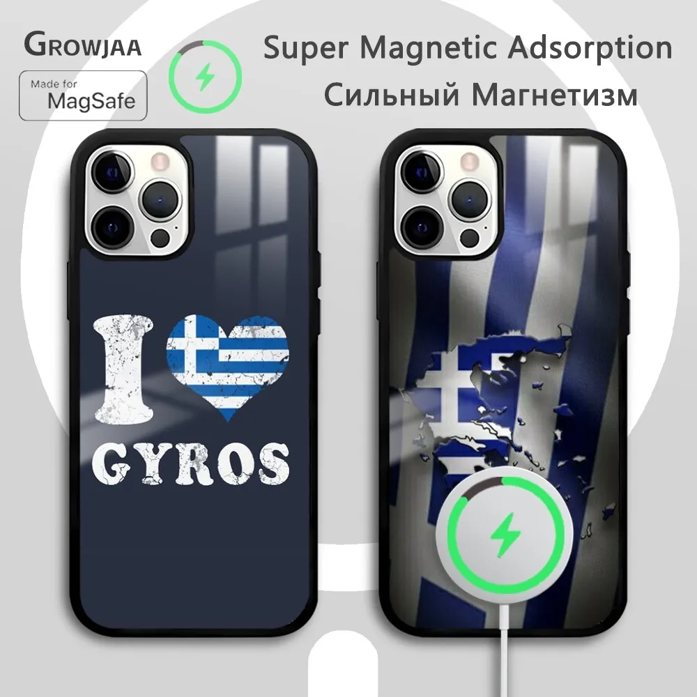 Greek Greece Flag Phone Case For iPhone 16 15 14 13 12 11 Pro Max Plus Mini New Magsafe Mirror Wireless Magnetic Cover