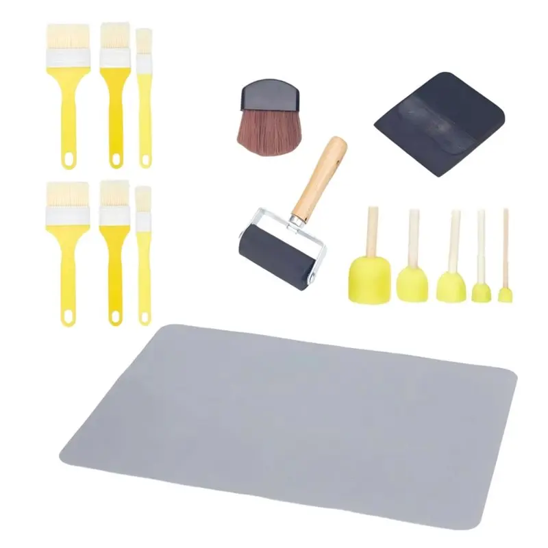 B48A 15 Pcs Decoupage Kit, Essential Decoupage Tools Scraper Fiber Paint Brush Blush For DIY Arts And Crafts Projects
