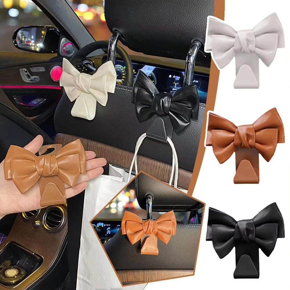 

Car Seat Back Hook Bowknot Storage Hook Pu Leather Fashion Bag Purse Holder Universal Auto Fastener Clips for Car Accessories