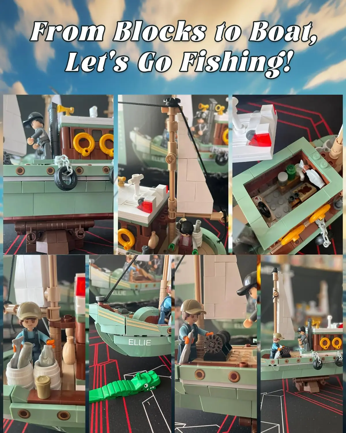 610PCS Fishing Boat Building Blocks Fishing Ship Model With Mini Figures Bricks Set Desktop Deco Kids DIY Toys Holiday Gifts