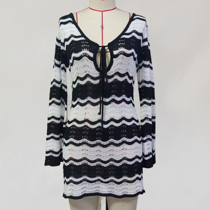 Para Praia-Robe de plage à manches longues, chemise ajourée, cover-up, sexy, vêtements de plage, été, 2025