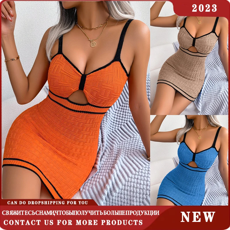 

Y2K Dress Sets Women Outfits Braces Dress Fashion Hollow Knitted Mini Vacation Strap Dress Streetwear Outfit Sexy Party 2023