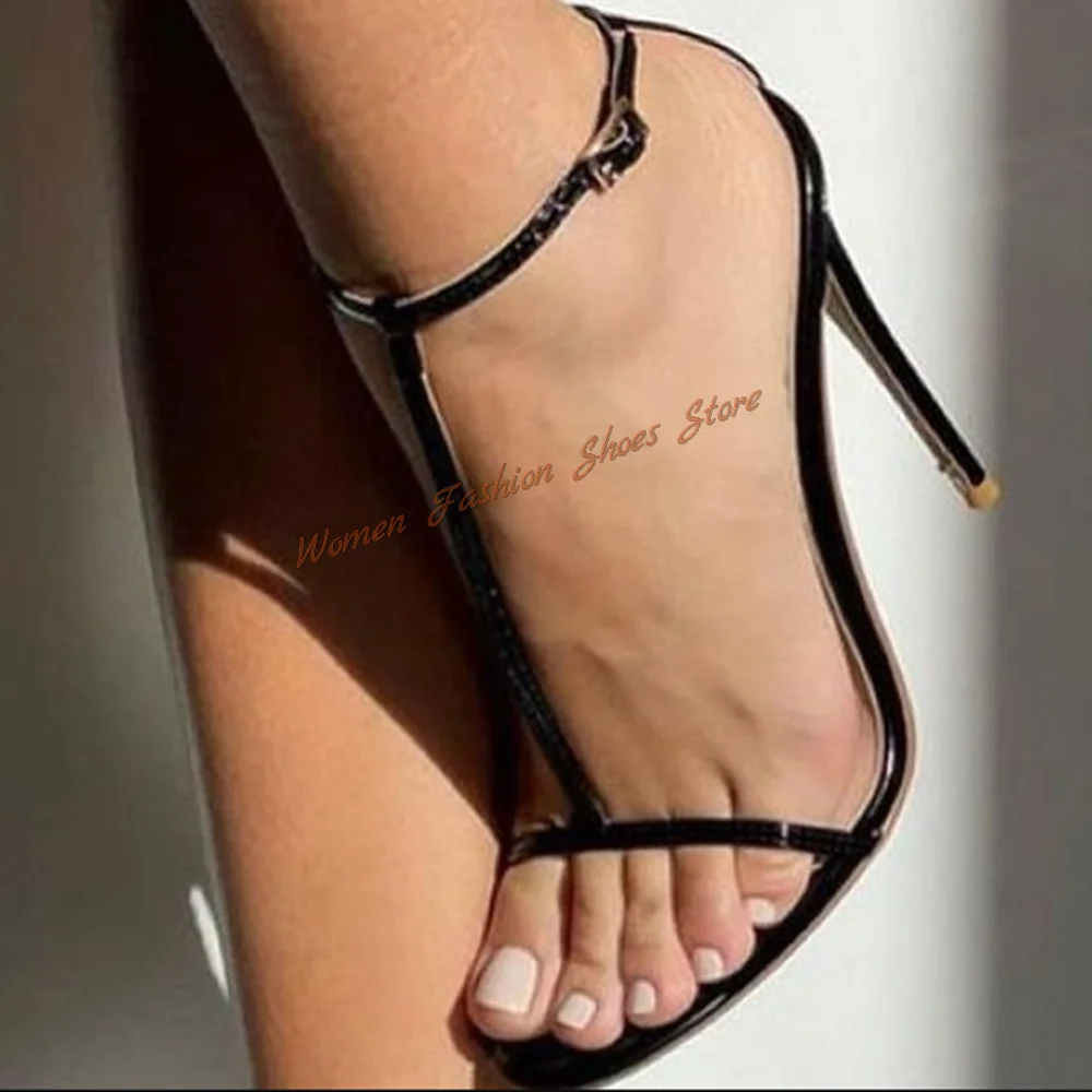 Sandalias de Punta abierta con correa en el tobillo Para mujer, Zapatos de tacón alto de aguja, a la moda, color negro, novedad de 2024