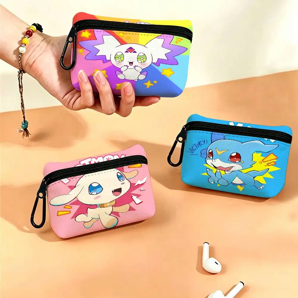 D-Digimon Adventurous-Nostalgic Oxford Fabric Zipper Pouch Lightweight Hanging Coin Wallet For Coins ID Cards Keys