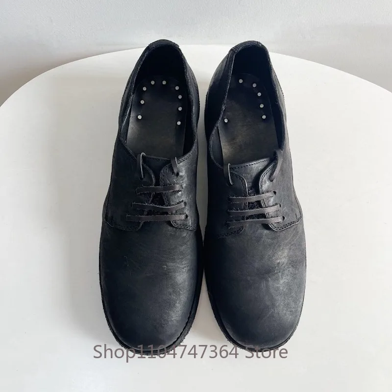 Handcrafted Washed Vintage Genuine Leather Black Casual Leather Shoes Men's Dress Work Outdoor Sport Cowhide Male Shoes