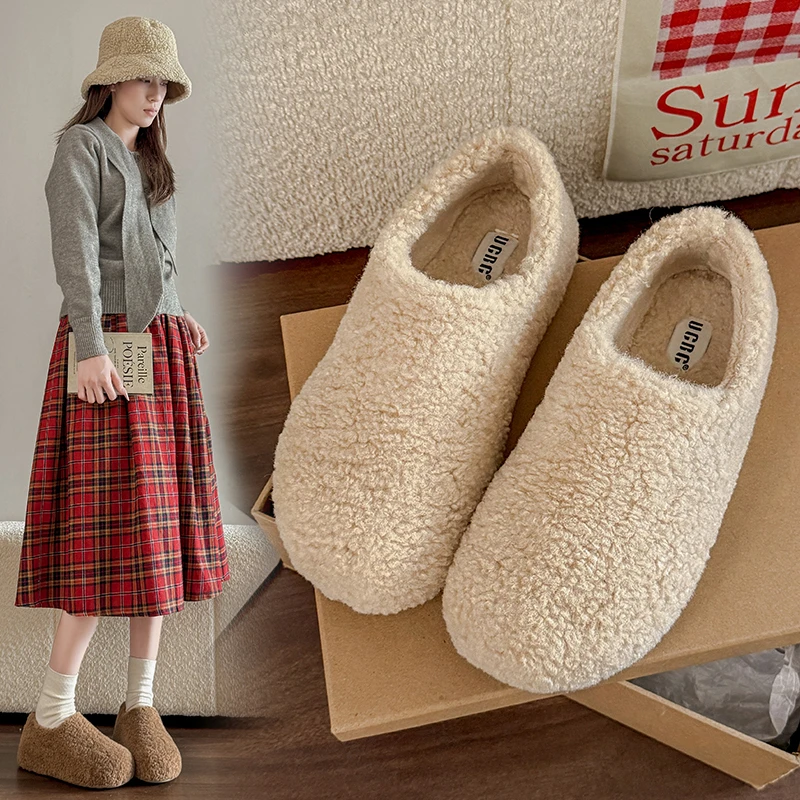 

Hot selling and comfortable Warm Cotton Shoes Retro Flat Fur Slippers Women's New Winter High Quality Warm Cotton Shoes