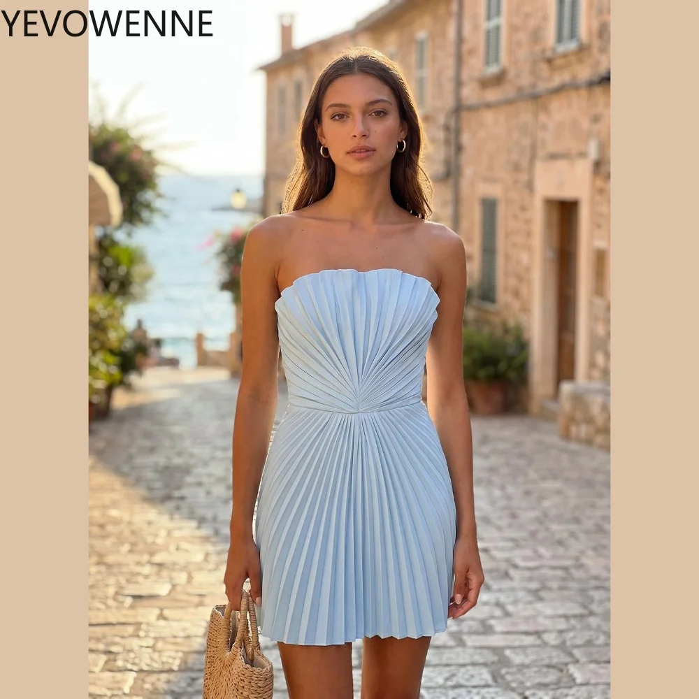 Satin Homecoming Dresses Strapless A Line Pleated Short Prom Dresses Mini Cocktail Party Gown Dress