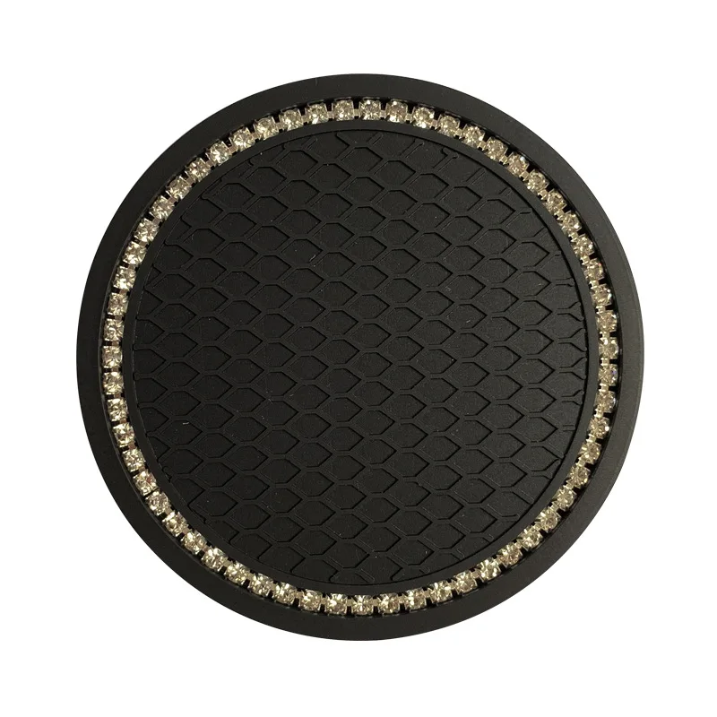 Rhinestone Encrusted Round Silicone Coaster Heat Insulation Non Slip Drink Holder Pad Creative Interior Ornament Practical Auto