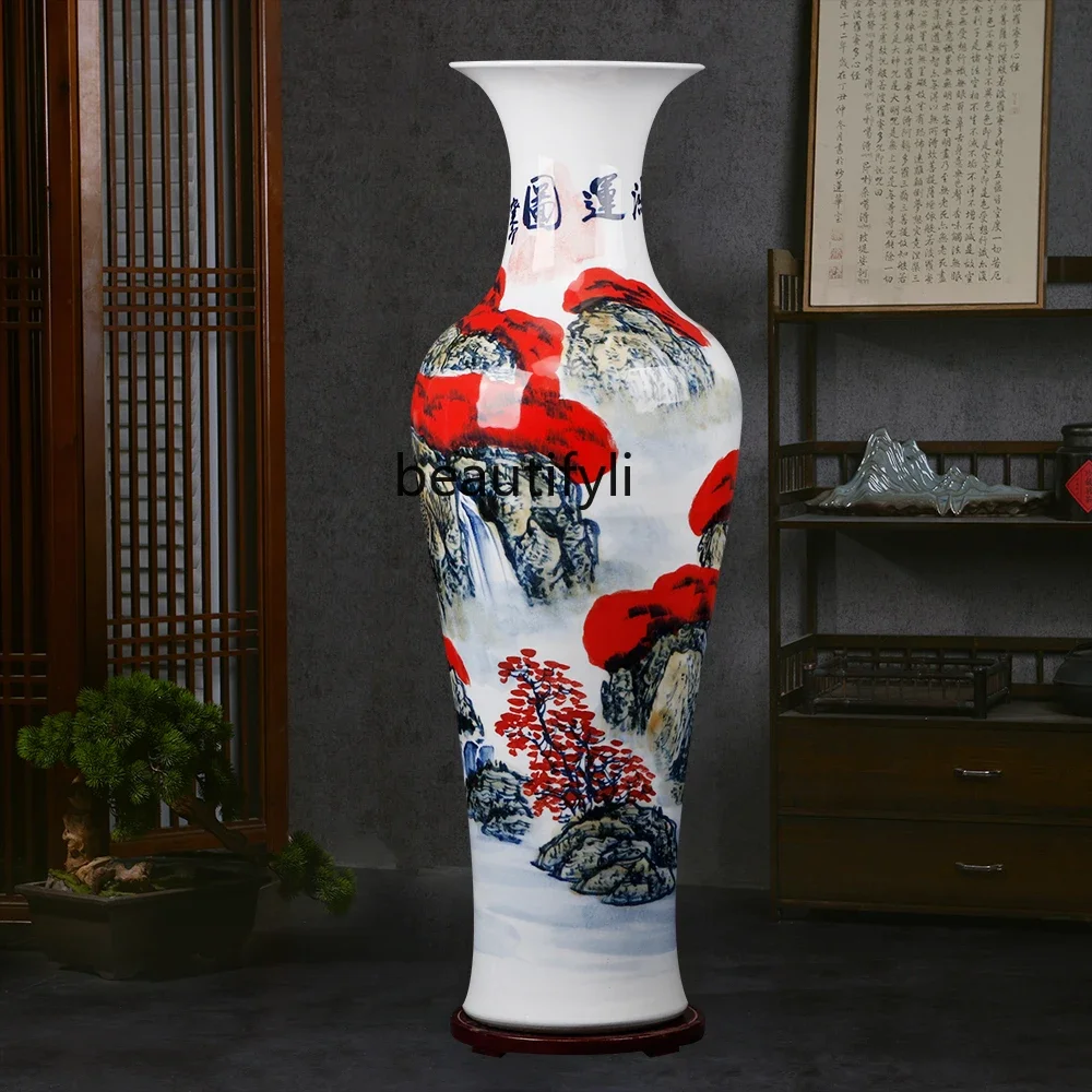 Jingdezhen Porcelain Hand Painted Hongyun Map Floor Vase Hotel Opening Decoration Living Room Big Decorations