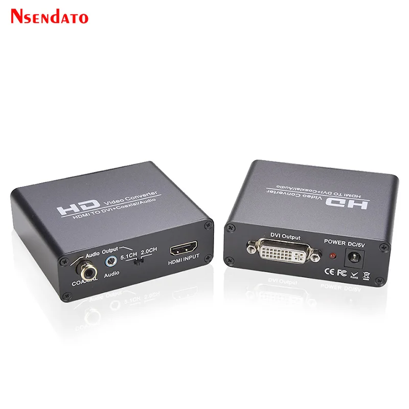 HDMI Male to DVI Female Video Converter Adapter adaptor with 3.5mm audio Coaxial 5.1CH 2.1CH for HDTV projector PS4 TV box