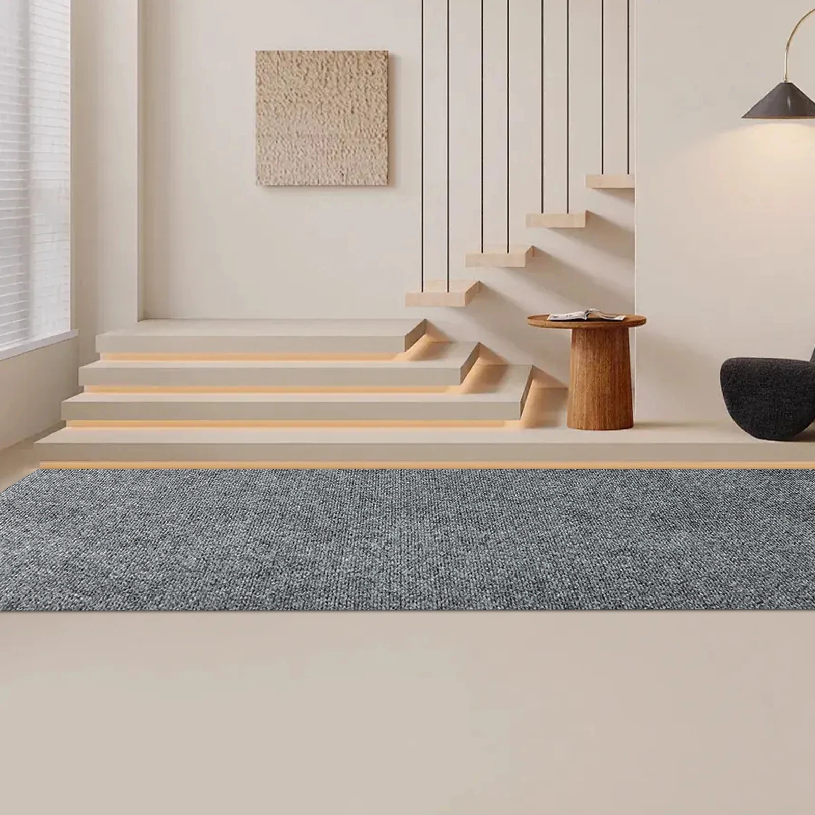 Indoor/Outdoor Floor Mat 3*1.2M Anti-Slip Floor Mat Subtle Stripes Entrance Mat for Living Rooms/Stairs/Offices/Shops/Hotels