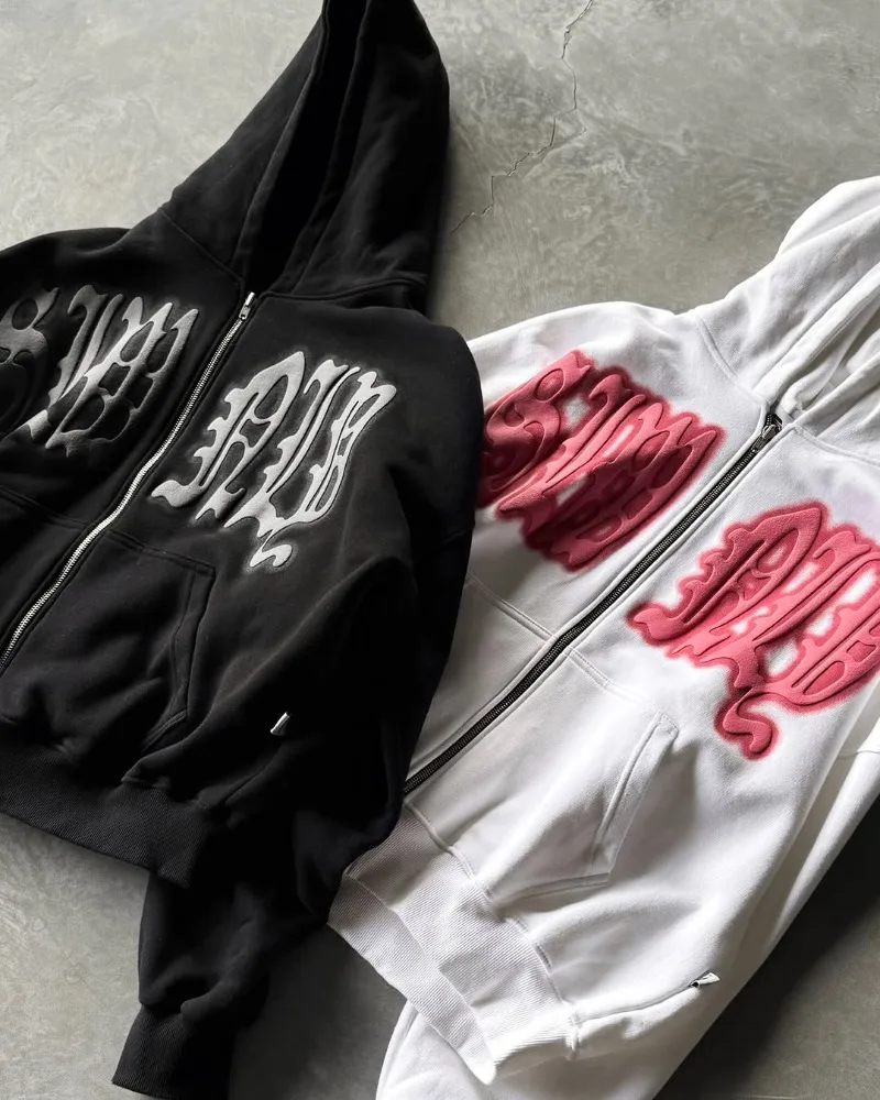 

2025 Gothic Retro Casual Loose Letter Print Super Large Hoodie Men Y2k Harajuku Street Hip-hop Rock Punk Zipper Sweatshirt Women