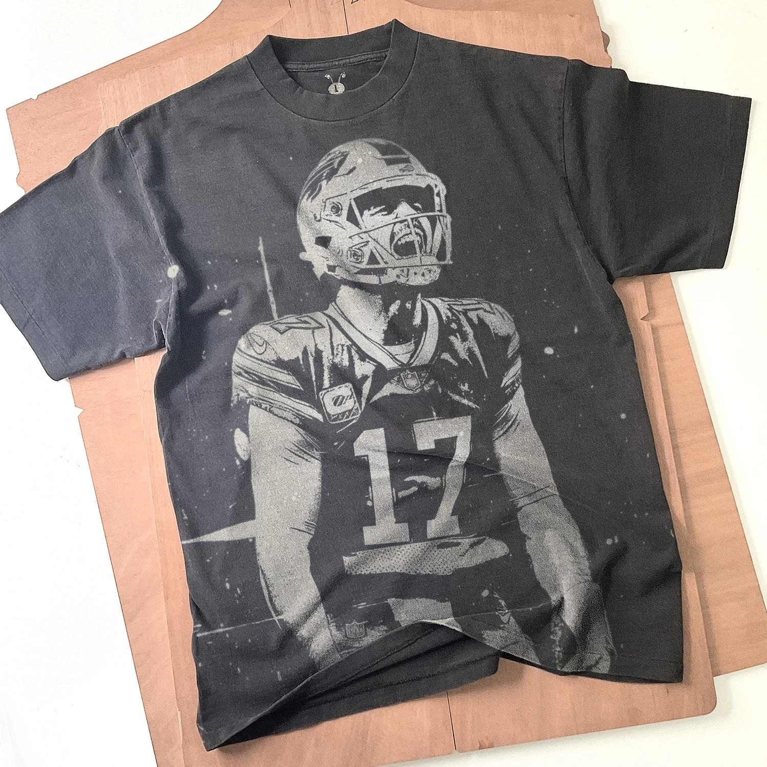 Josh Allen Handmade Bleached T-Shirt: Faded Black Cotton Unisex Tee
