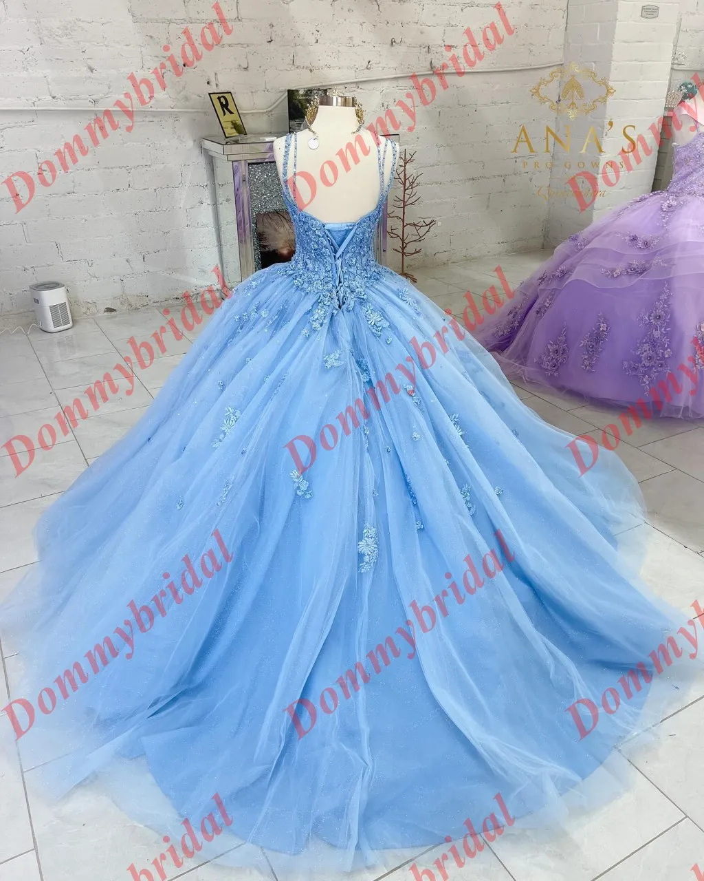 Elegant Light Blue A line Flowers Lace Quinceanera Dresses with Spaghetti Straps Sequins Corset Beaded Prom Party Cocktail dress