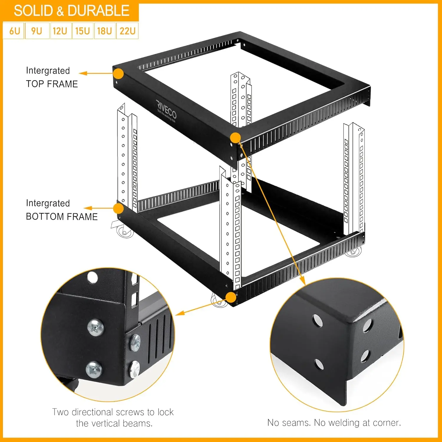 Open Frame Server Rack with Wheels- Heavy Duty 4 Post Quick Assembly 19-inch, Stereo Rack Rolling Network Shelf Black