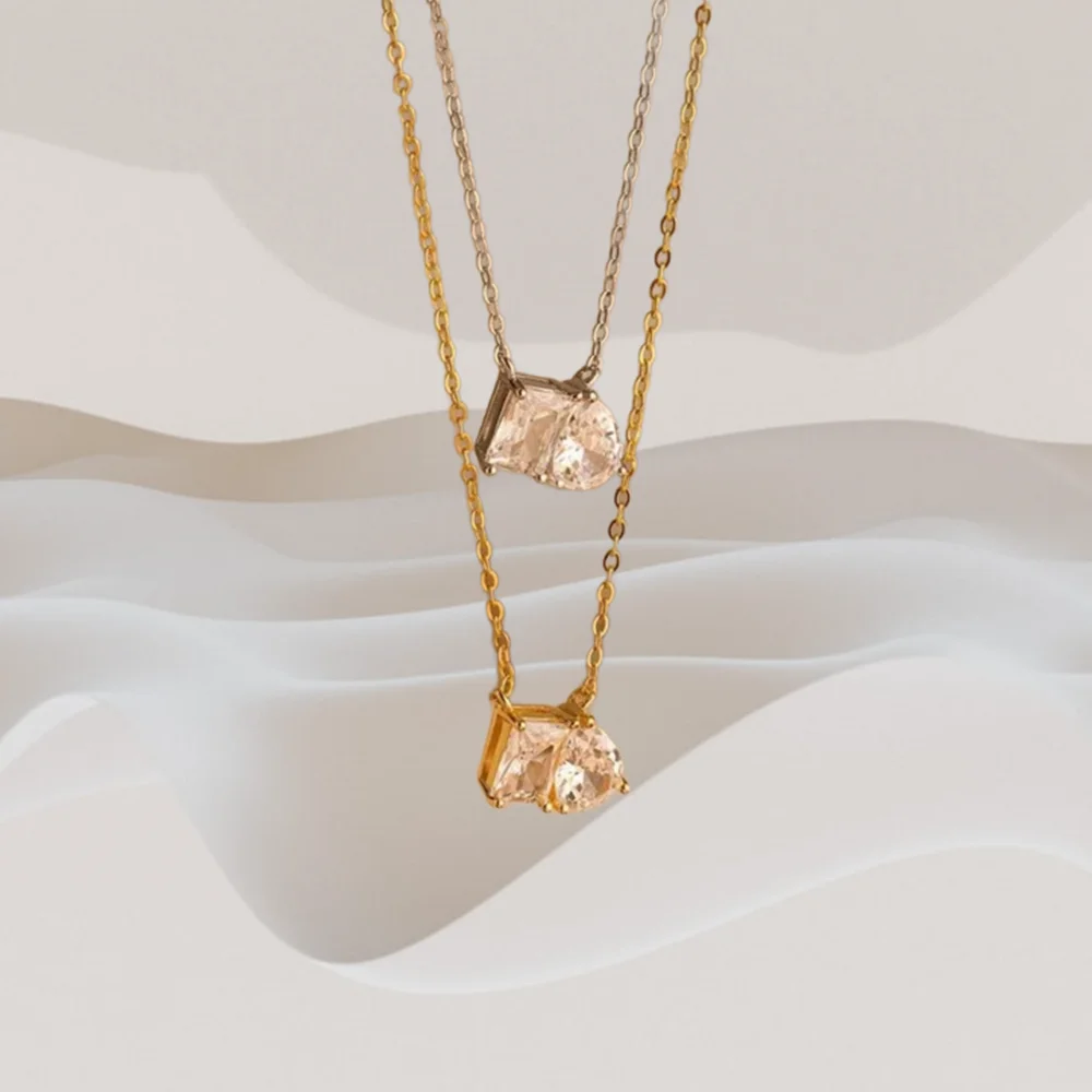 Geometry Cubic Zirconia Square Necklace Fashion Stainless Steel Crystal Tear Necklace Collares Tendencia 2025 Wedding Jewelry