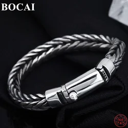 BOCAI S925 Sterling Silver Charm Bracelets  Popular Snake Bone Weaven-Chain Wide Hand String Pure Argentum Jewelry for Men