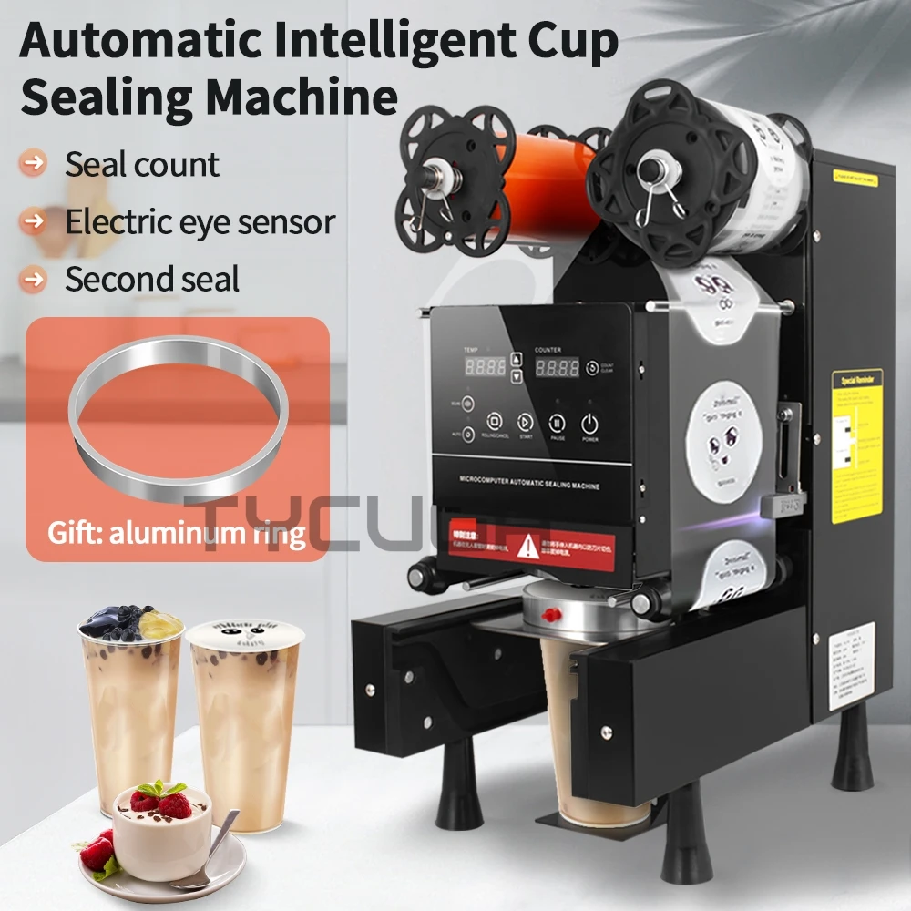 350W Electric Automatic Sealer Milk Tea Drink Cup Plastic Paper Cup Sealing Machine 90/95mm Tea Sealing for Bubble Tea Shop 220V