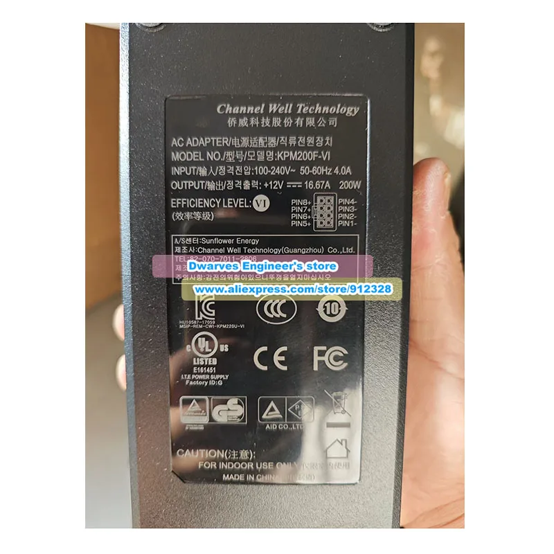 Genuine KPM200F-VI AC Adapter 12V 16.67A 200W for CWT Power Supply Molex-8pins