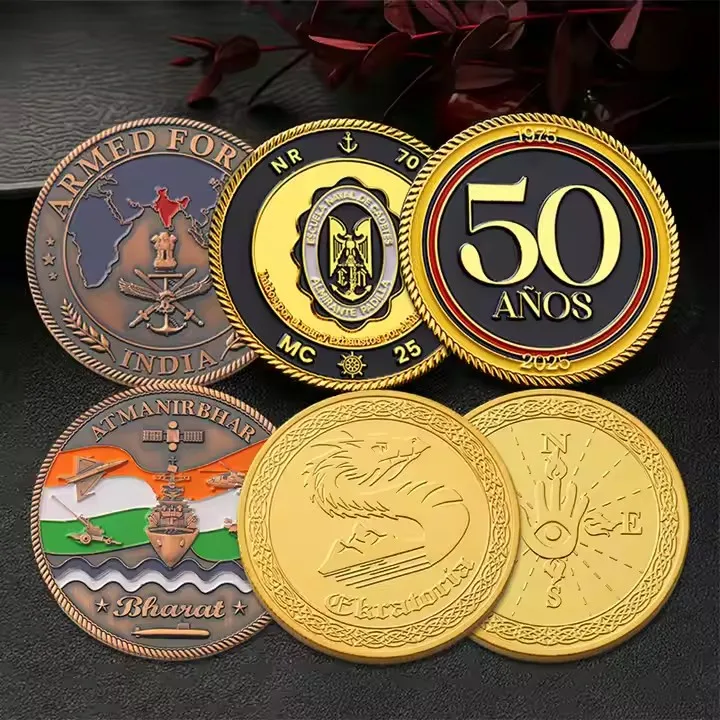 

High Quality Zinc Alloy Metal Coins 3D Gold Antique Copper Double Side Enamel Logo Challenge Coin 20 Years Factory Custom Coin