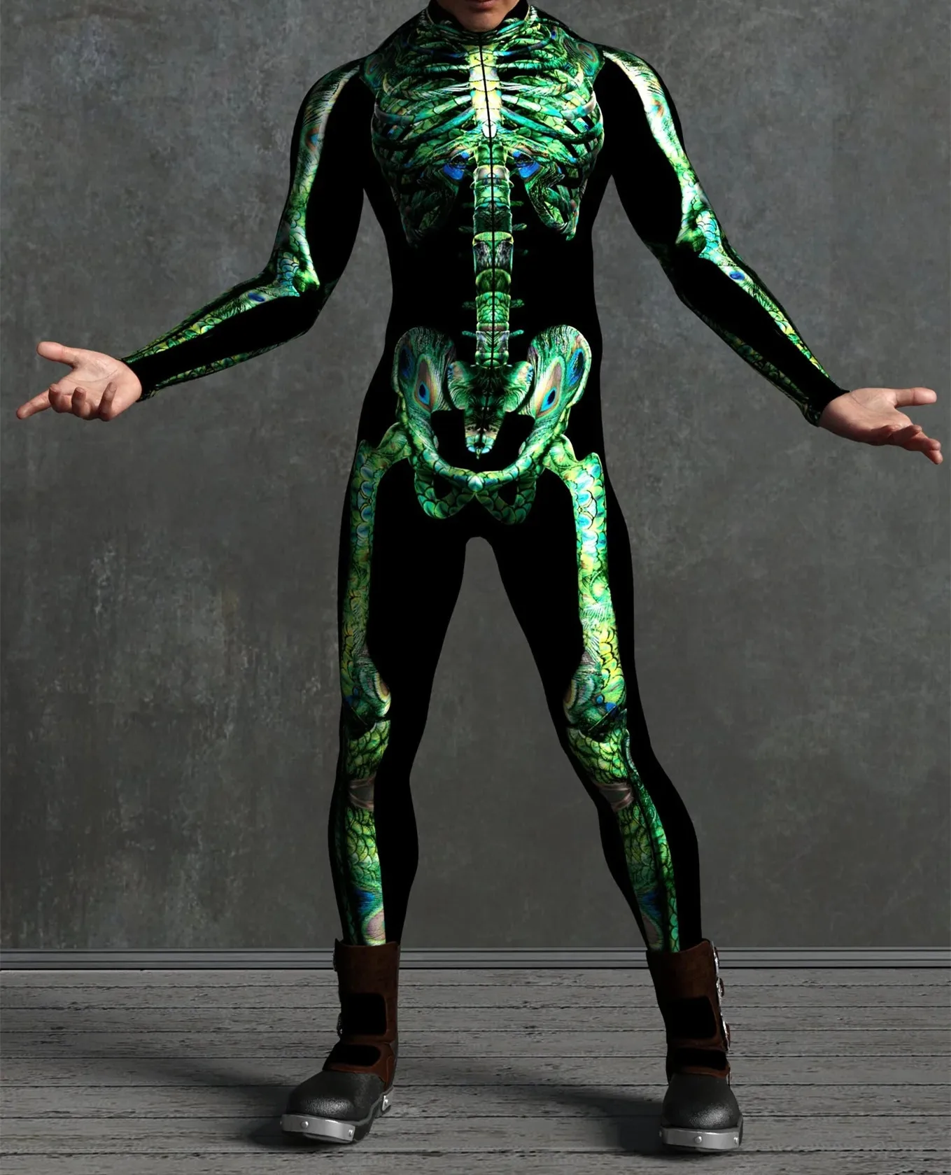 Halloween Skinny Damen Bedruckter Bunter Totenkopf Cosplay Jumpsuit Cyberpunk Zentai Anzug Karnevalsparty Aerial Performance Bodysuits – Detail 13
