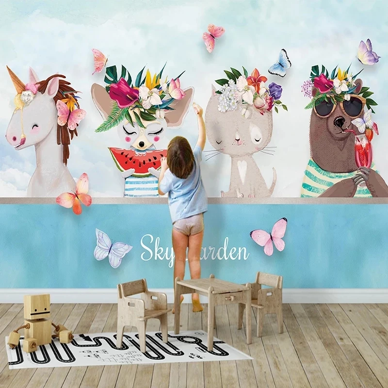 Customized Mural Wallpaper 3D Cartoon Animal Horse Rabbit Children's Room cat seal Living room TV background bedroom restaurant