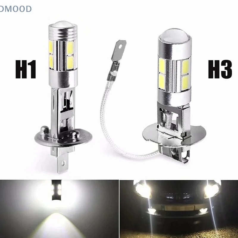 2PCS H1 H3 LED Car Bulbs 6000K White LED High Power 10-SMD 5630 Car Decoding Fog Light Driving DRL Auto Lamp