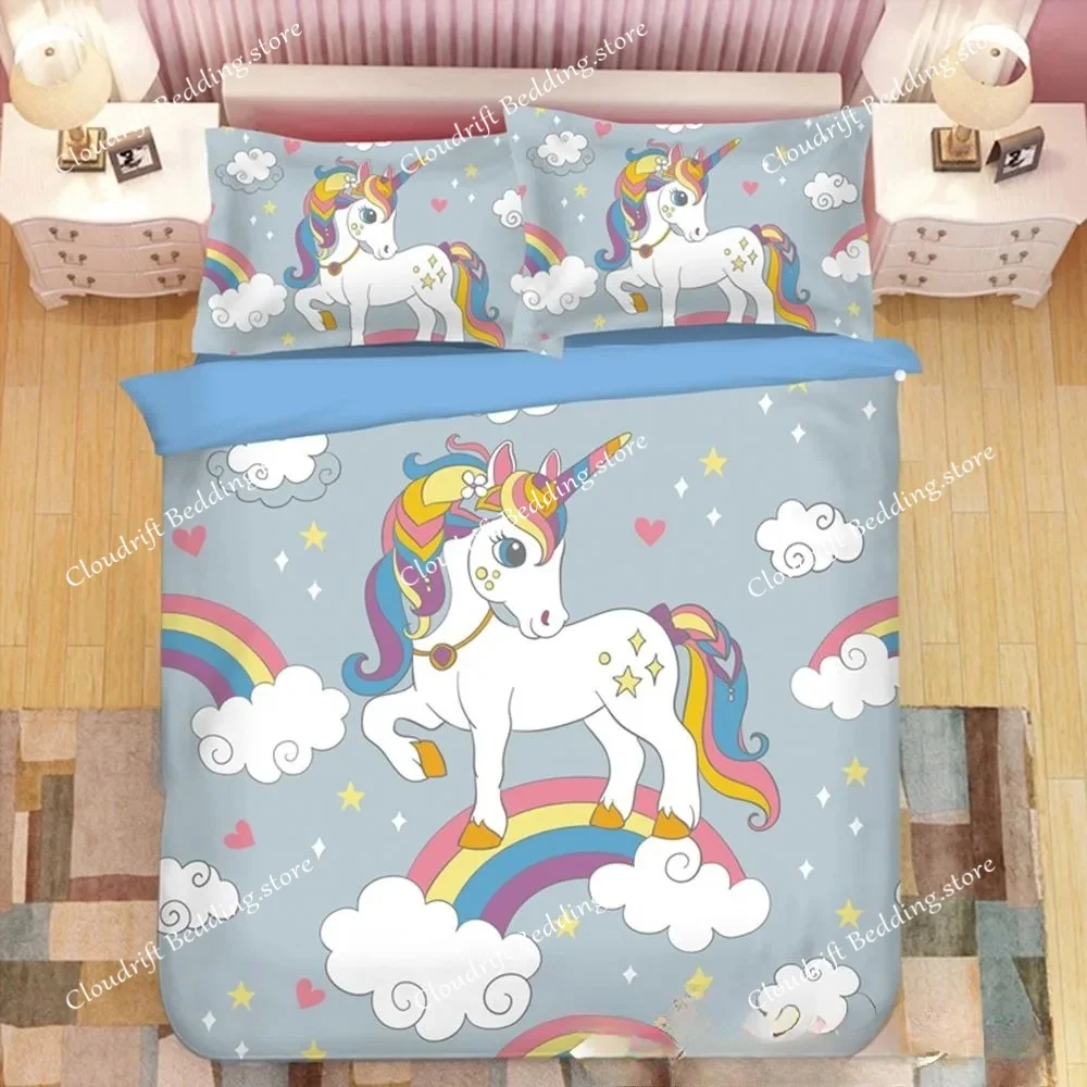 5 Rainbow Unicorn Bedding Set,Cartoon Unicorn Duvet Cover 3D Print,Children boys girls Quilt Cover Pillowcase king Queen Size