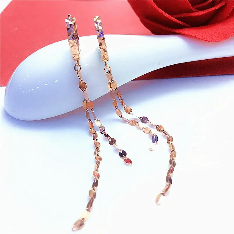 Classic 585 purple gold jewelry 14K rose gold tassel chains earrings for women charm new in fashion ear buckle party gift